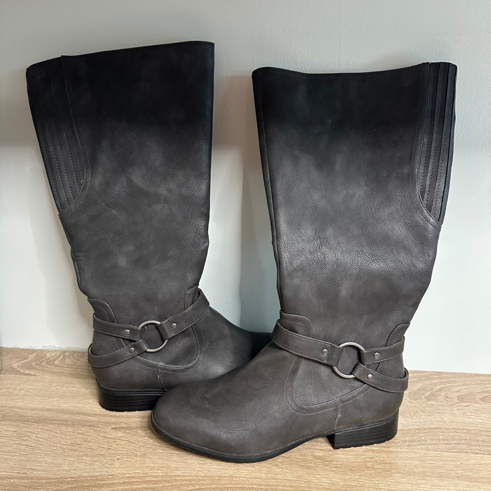 LifeStride X-Felicity Wide Calf Riding Boots Grey Knee High Tall Soft System 9W